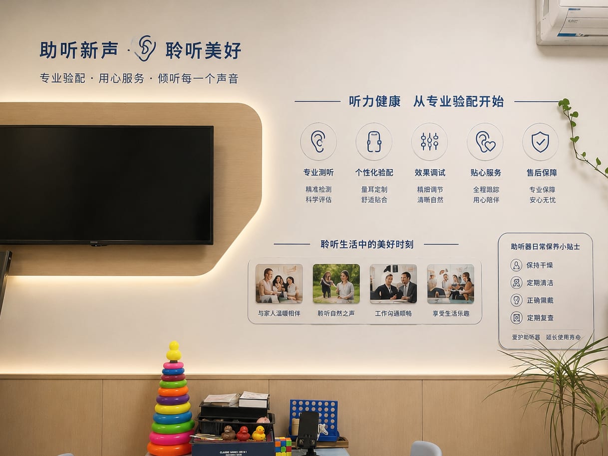 博音助听器门店内配有儿童桌椅和玩具的沟通区域