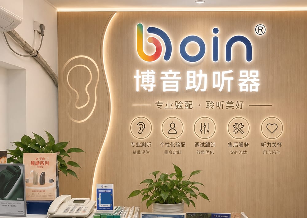 博音助听器门店前台与品牌展示区